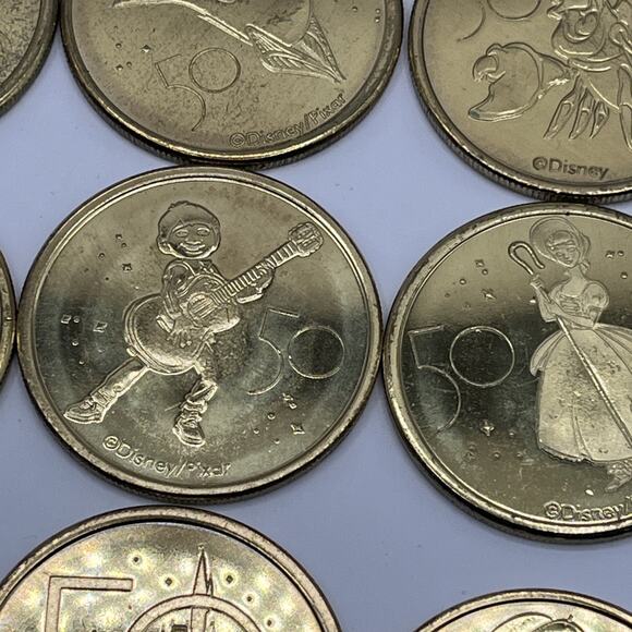 Set of 16 Walt Disney World 50th Anniversary Gold Medallion Coins USED AS IS - Picture 13 of 16